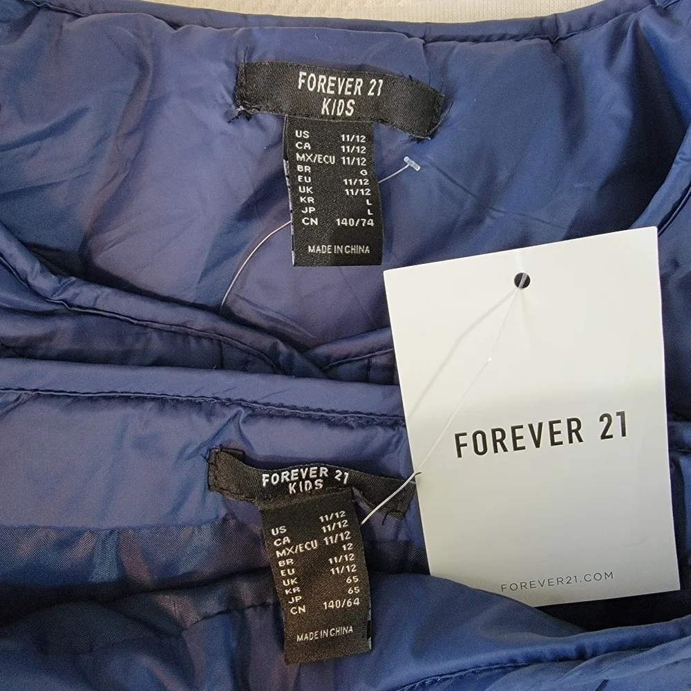 NWT Forever 21 Kids 2 Piece Skirt And Jacket Navy Hearts Puffer Size 11/12